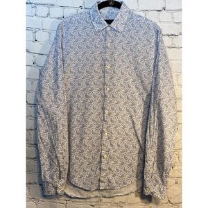 Zara Man Tailoring Slim Fit Long Sleeve Button Down Shirt Size M White Blue